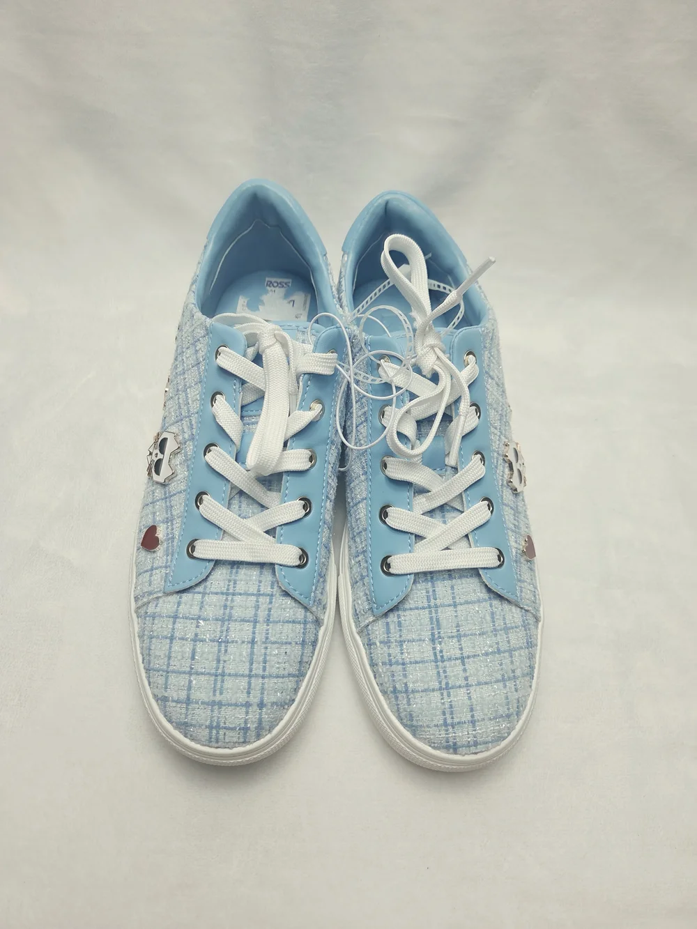 Karl Lagerfeld Light Blue Tweed Low-Top Sneakers with Charm Accents